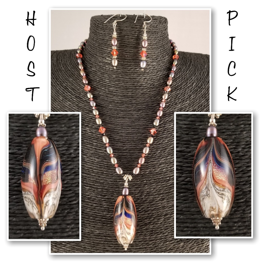 Lampwork, Pearl & Swarovski Crystal Statement Set